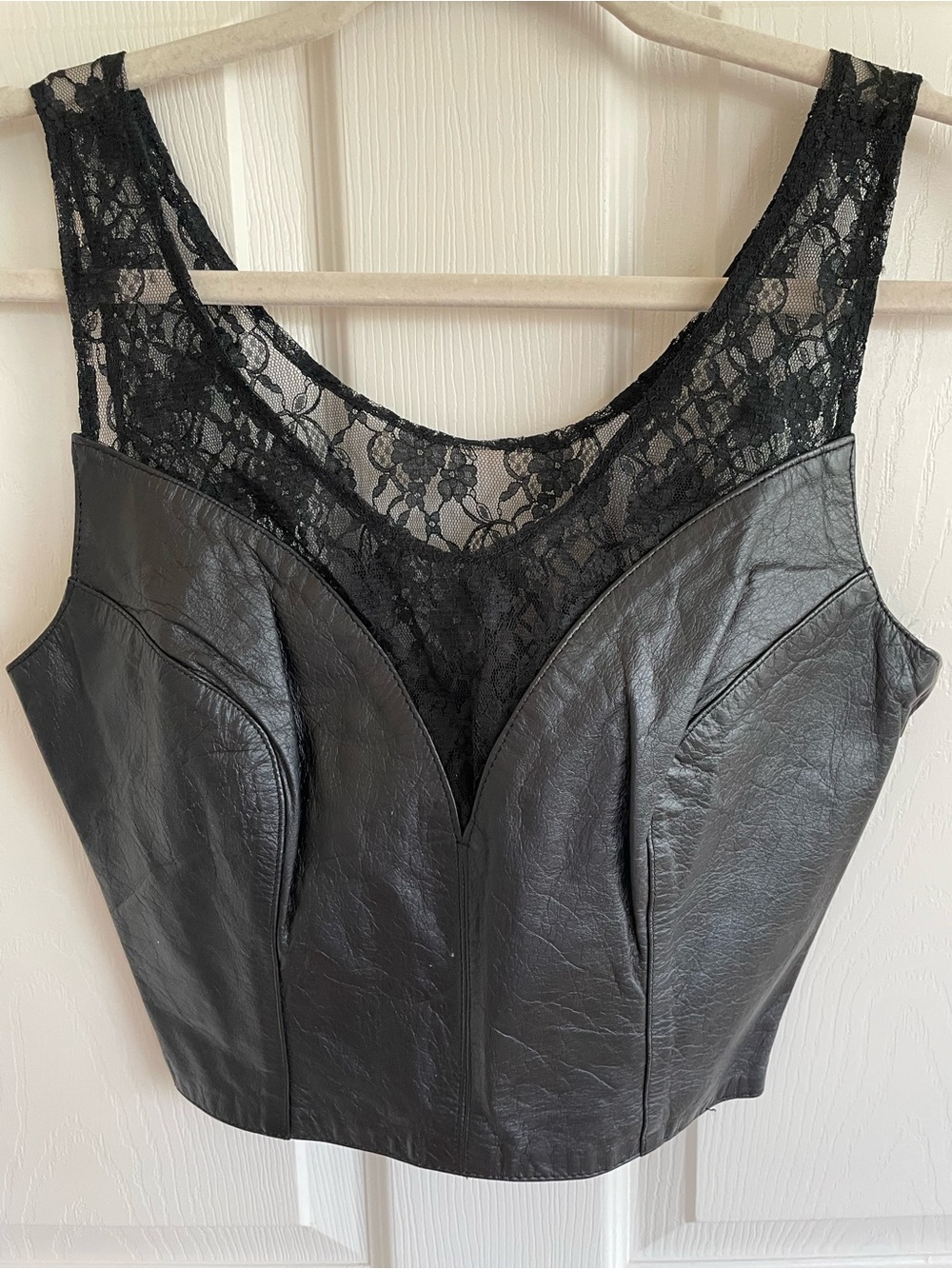 Chia Black Leather & Lace Crop Top - Size M